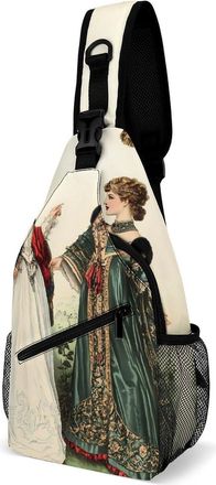 Generic Ancient European Victorian Era Royal Court Lady Unisex Shoulder Bags Casual Crossbody Chest Bag Sling Backpack for Hiking Cycling Travel