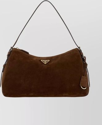 Prada suede shoulder bag keychain detail
