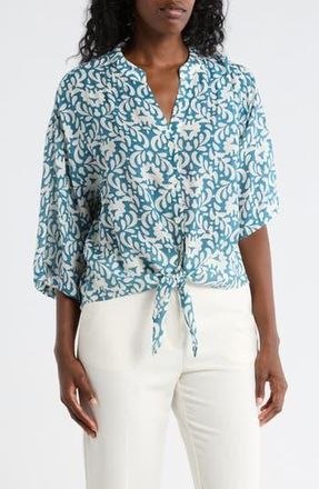 Halogen Tie Front Top in Vanilla Ice Blue Print at Nordstrom Rack, Size Medium