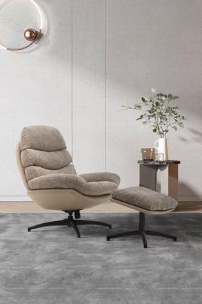 Living and Home Chenille Lounge Chair with Footstool in Light Brown