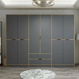 Dmora Armario Grande Gaspard, Dormitorio 5 Estantes, Perchero, 2 Cajones, 277x208h Cm Negro Y Nogal Y Nogal Antracita