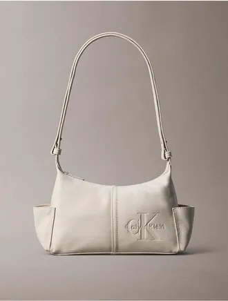 Calvin Klein Womens Embossed Monologo Crossbody Bag - White