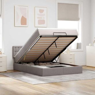 vidaXL Cama Otomana Con Colch&oacute;n Led Tela Gris Pardo 140x190 Cm Vidaxl