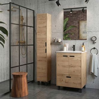 Cygnus Bath Mueble De Ba&ntilde;o Contessa 60cm Roble 2 Puertas 1 Caj&oacute;n Lavabo 1 Poza Porcelana