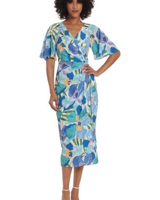 Maggy London Malina Faux Wrap Dress In Cornflower Floral