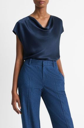 Vince Cowl Neck Silk Blouse in Coastal Blue at Nordstrom, Size Xx-Small