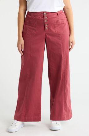 Wit & Wisdom Skyrise Exposed Button Wide Leg Twill Pants in Spiced Tea at Nordstrom, Size 14W