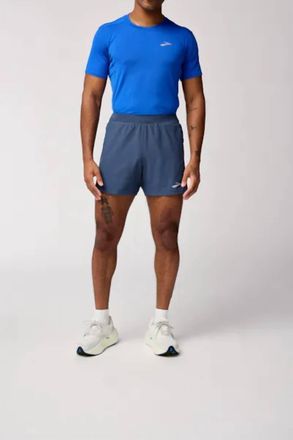 Brooks Journey 5 Athletic Short In Blue Slate/speed Logo