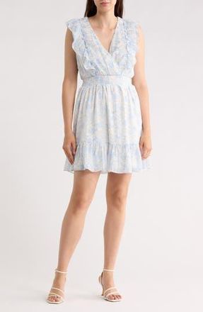 Halogen Floral Sleeveless Godet Minidress in Blue Multi at Nordstrom Rack, Size X-Small