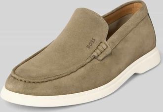 HUGO BOSS Lederloafer mit Label-Prägung Modell Sienne in Oliv, Größe 44