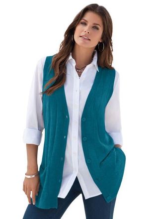 Roaman's Plus Size Drop Needle Vest Lightweight Sweater Knit in Ocean Teal at Nordstrom, Size Medium