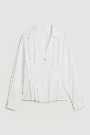 Karen Millen Womens Cotton Pleated Detail Long Sleeve Shirt - White - Size 14 UK
