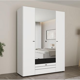 Dmora Guardarropa Grande Watamu, Armario Dormitorio 6 Estantes, 2 Cajones, Perchero, 155x208h Cm Blanco Mate