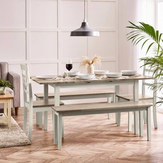 Furniturebox Salcombe Extending Light Grey Table with 2 Chairs & 2 Large Benches