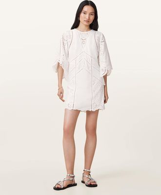AllSaints Cotton Luci Broderie Mini Dress, Size: UK 16/US 12