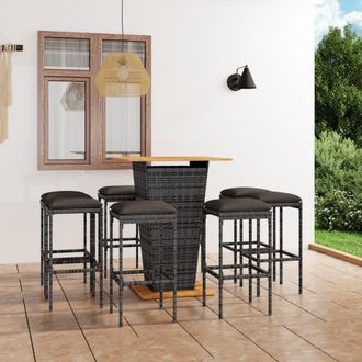 vidaXL Set De Muebles De Bar De Jard&iacute;n 9 Pzas Y Cojines Rat&aacute;n Pe Gris Vidaxl