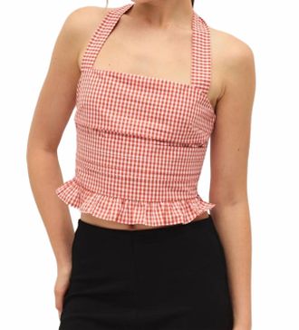 Elodie Coraline Gingham Halter Top In Coral Red