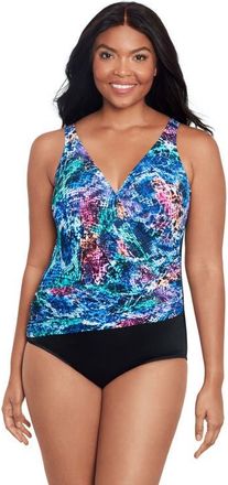 Trimshaper Addison Surplice One-Piece Control Swimsuit in Prismatic Python at Nordstrom, Size 16