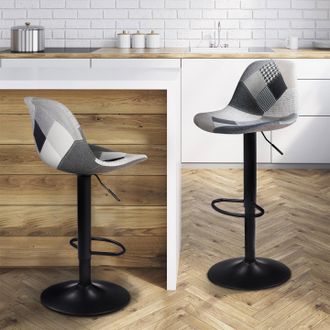 IDMarket Idmarket - Lote De 2 Taburetes De Bar Karl Patchwork Negro, Gris Y Blanco Con Patas Negras