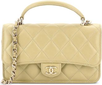 Chanel Classic Top Handle Flap Phone Holder with Chain Quilted Lambskin crossbody bag - Toni neutri