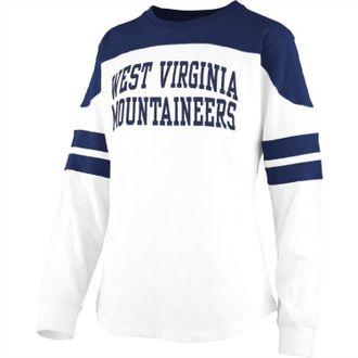 Pressbox Womens West Virginia University Half-Back Top In White/navy
