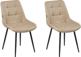 Beliani Set of 2 Dining Chairs Beige Faux Leather Black Iron Legs Modern Upholstered Chairs MELROSE