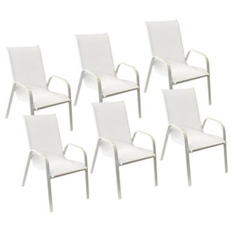 Happy Garden Pack De 6 Sillas Marbella En Textileno Blanco Aluminio Blanco