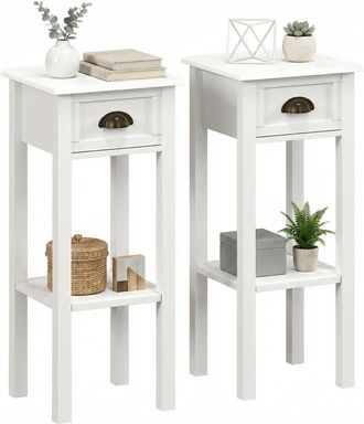 OEM Juego De 2 Mesas Auxiliares Mesitas De Noche Con Caj&oacute;n Y Estante De Almacenamiento Para Dormitorio 30x30x75 Cm Blanco