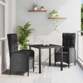 vidaXL Conjunto De Comedor De Jard&iacute;n Con Coj&iacute;n 3 Pcs Negro Polirat&aacute;n Vidaxl