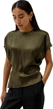 LilySilk Womens Pure Silk Blouse Ladies Versatile Round Neck Batwing Sleeves Top with Split Design and Streamlined Back Zipper(Pine,M)