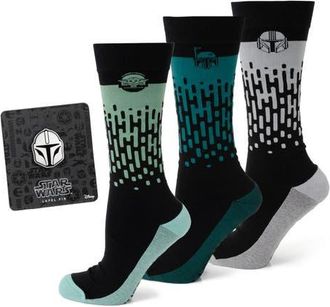 Cufflinks Inc. x Disney Mandalorian Assorted 3-Pack Cotton Blend Dress Socks & Lapel Pin Gift Box Set in Black at Nordstrom, Size 10-13