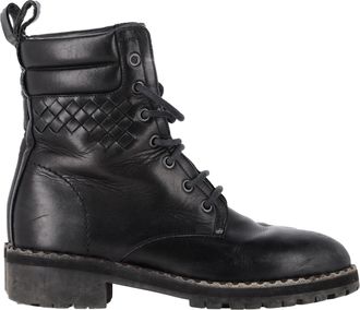 Bottega Veneta Pre-owned Womens Eldfell Intrecciato Combat Boots in Black Leather - Size EU 36