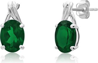 MAX + STONE 14k Yellow or White Gold 8x6mm Gemstone Twist Oval Drop Stud Earrings