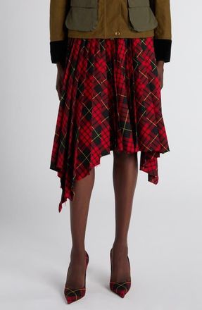 Alexander McQueen MacQueen Tartan Pleated Raw Edge Midi Skirt in Bordeaux at Nordstrom, Size 10 Us