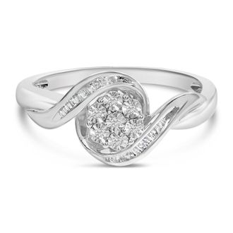 House of Brilliance Sterling Silver 1/10 Cttw Diamond Bypass Cluster Ring