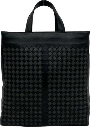 Bottega Veneta Black Gray Leather Handbag Tote Bag (Pre-Owned)
