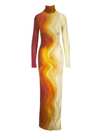 Galvan high-neck long-sleeve maxi dress - Yellow