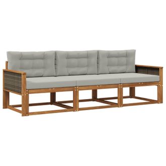 vidaXL Conjunto De Sof&aacute;s De Exterior 3 Pcs Natural Y Gris Claro Vidaxl
