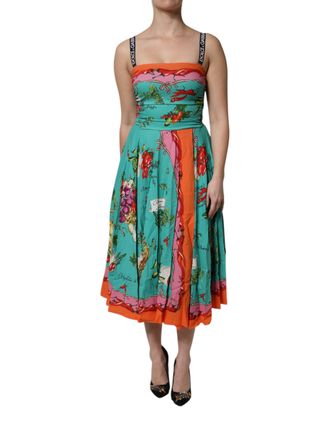 Dolce & Gabbana Multicolor Printed Silk Sleeveless Midi Womens Dress