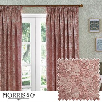 Morris & Co. Marigold Jacquard Floral Room Darkening Pencil Pleat Curtains in Red | Size: 168 cm width x 229 cm drop