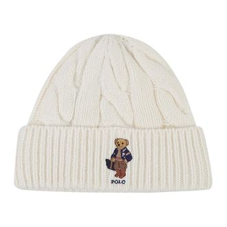 Ralph Lauren Berretto in maglia a trecce con orsetto Polo - - Accessories - Donna - Bianco - ONE SIZE