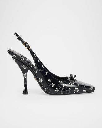 Dolce & Gabbana 105mm Floral Leather Slingback Pumps