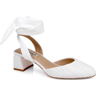 Badgley Mischka Ofelia Ankle Tie Pump in White Fabric at Nordstrom, Size 9.5