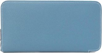 Herm&egrave;s Blue Epsom Leather Silk Long Wallet (Bi-Fold) (Pre-Owned)