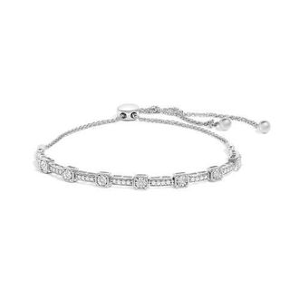 House of Brilliance Silver 1/4 Cttw Diamond Bolo Square and Rectangle Bolo Bracelet in White at Nordstrom