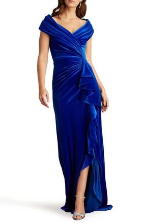 Tadashi Shoji Portrait Collar Velvet Gown in Blue Bell at Nordstrom, Size X-Small