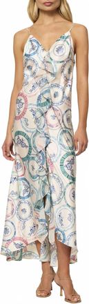 Misa Angela Ruffle Trim Midi Dress In Mlt Color Plates Mix