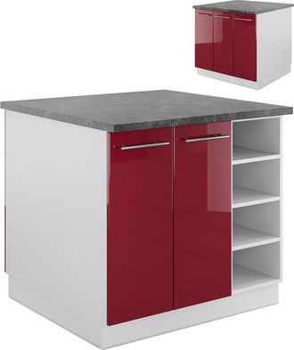Vicco Isla De Cocina Fame-line, Burdeos Brillo Intenso/blanco, 90 Cm Sin Encimera