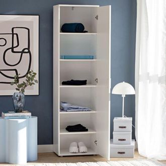 Dmora Armario Multiusos 1 Puerta Leros, 5 Estantes, Una Puerta, 6 Compartimentos, 50x185h Cm Blanco