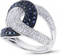 Allurez 0.59ct Diamond & 1.10ct Blue Sapphire 14k White Gold Ring